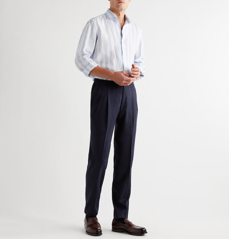 high waisted trousers with double folds